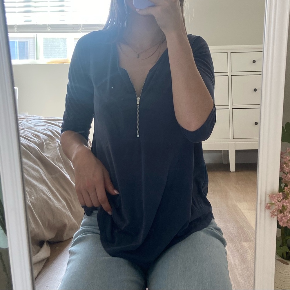 Green Envelope - Gray / Blue Modal Blouse Zipper Front Detail